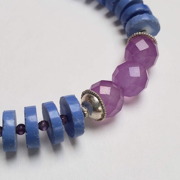 Sterling Silver MAGNESITE AMETHYST CHALCEDONY Necklace Heishi Choker Adjustable - Picture 12 of 16